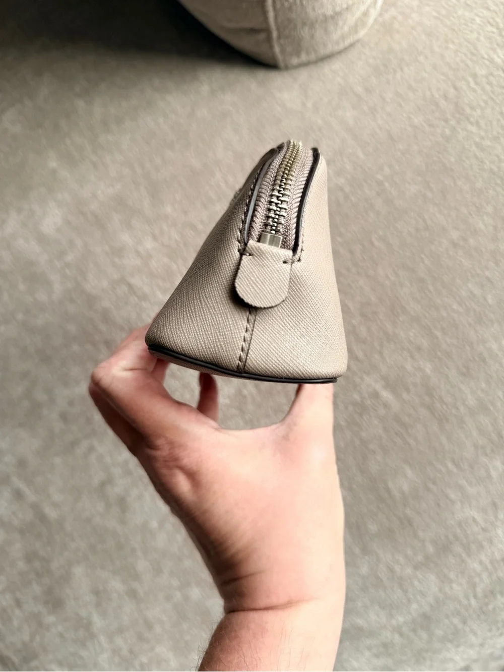 Tory Burch Gray Saffiano Leather Dome Cosmetic Pouch